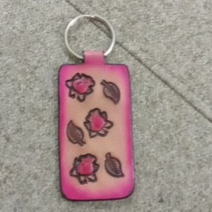 🌹 & 🍃 Double-sided Leather Keychain "Handcrafted"
